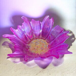 VTG AKCAM Handmade Turkish Opalescent Fushsia Iridescent Pink Glass